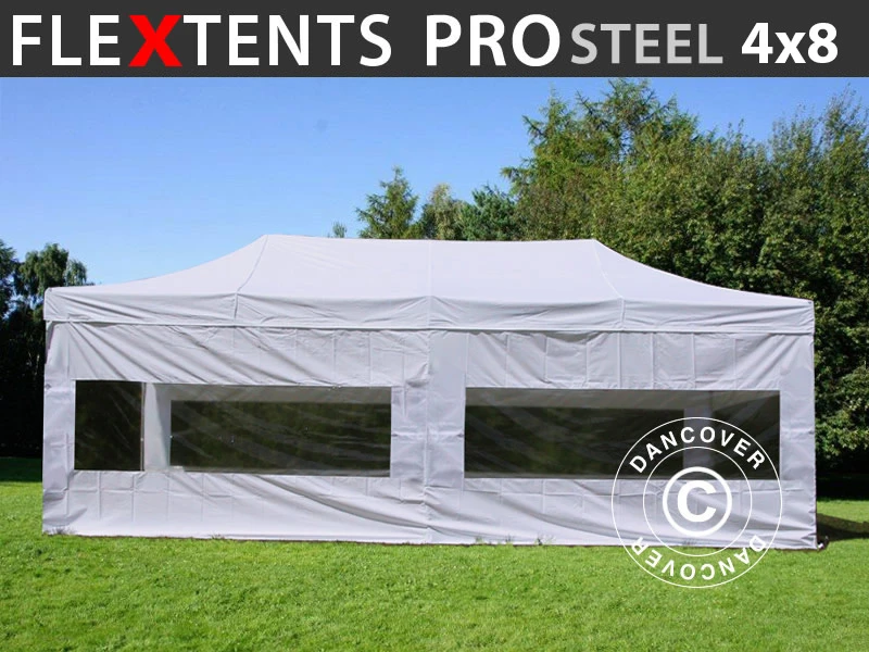 Tente Pliante FleXtents PRO Steel 4x8m Blanc, Avec 6 Cotés 1 Tente Pliante FleXtents PRO Steel 4x8m Blanc, Avec 6 Cotés