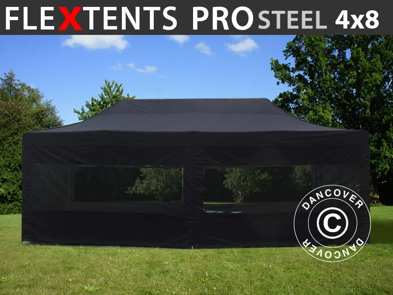 Tente Pliante FleXtents PRO Steel 4x8m Noir, Avec 6 Cotés 1 Tente Pliante FleXtents PRO Steel 4x8m Noir, Avec 6 Cotés