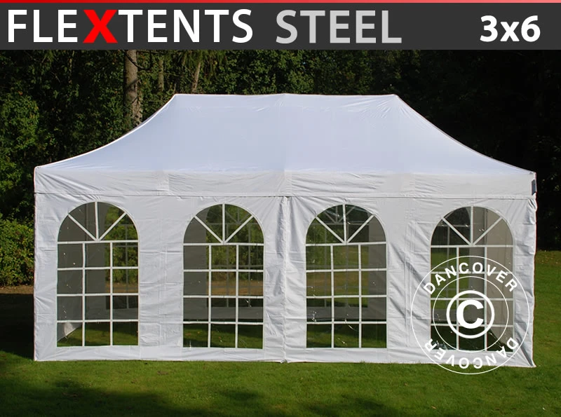 Tente Pliante FleXtents Steel 3x6m Blanc, Avec 4 Cotés 1 Tente Pliante FleXtents Steel 3x6m Blanc, Avec 4 Cotés