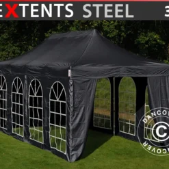 Tente Pliante FleXtents Steel 3x6m Noir, Avec 4 Cotés