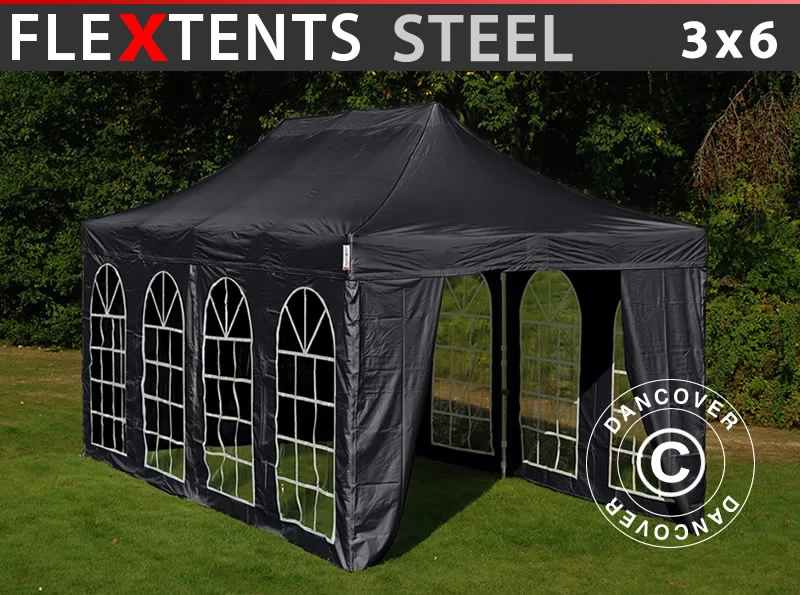 Tente Pliante FleXtents Steel 3x6m Noir, Avec 4 Cotés 1 Tente Pliante FleXtents Steel 3x6m Noir, Avec 4 Cotés