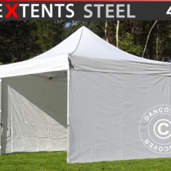 Tente Pliante FleXtents Steel 4x4m Blanc, Avec 4 Cotés