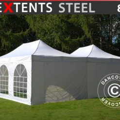 Tente Pliante FleXtents Steel 8x6m Blanc, 8 Parois Latérales Inclus