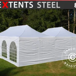 Tente Pliante FleXtents Steel 8x8m Blanc, 8 Parois Latérales Inclus