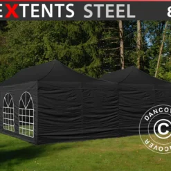 Tente Pliante FleXtents Steel 8x8m Noir, 8 Parois Latérales Inclus
