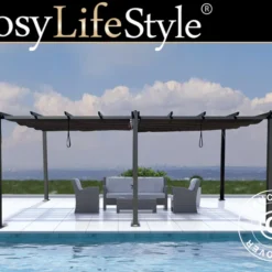 Tonnelle De Jardin Pergola Santa Cruz, 3x6m, Noir/Gris