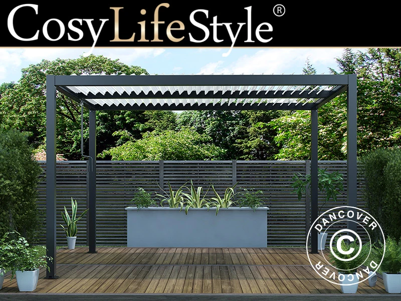 Pergola Bioclimatique San Pablo, 3x4m, Noir/Blanc 1 Pergola Bioclimatique San Pablo, 3x4m, Noir/Blanc