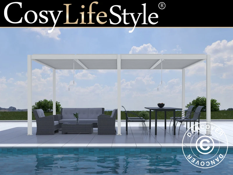 Pergola Bioclimatique San Pablo, 3x5,8m, Blanc 1 Pergola Bioclimatique San Pablo, 3x5,8m, Blanc