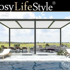 Pergola Bioclimatique San Pablo, 4x5,8m, Noir/Blanc
