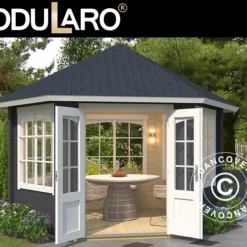 Tonnelle En Bois Alicante, Hexagonale 3,5x3,03x3,07m, 44mm, Gris Foncé