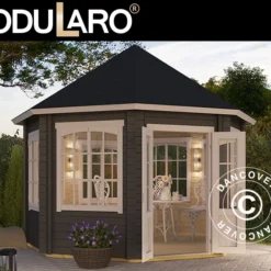 Tonnelle En Bois Lorraine, Octagonale 3,47x3,47x3,45m, 44mm, Gris Foncé