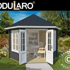 Tonnelle En Bois Provence, Hexagonal 3,5x3,03x3,18m, 44mm, Gris Foncé