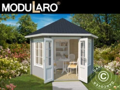 Tonnelle En Bois Provence, Hexagonal 3,5x3,03x3,18m, 44mm, Gris Clair