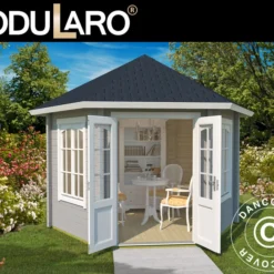 Tonnelle En Bois Provence, Hexagonal 3,5x3,03x3,18m, 44mm, Gris Clair