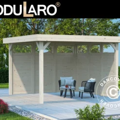 Tonnelle En Bois Avec 2 Parois Latérales, 3,49x3,49x2,54m, 12,2m², Naturel