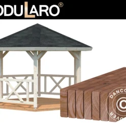 Tonnelle En Bois Avec Plancher En Bois, 3,37x3,37x3,13m, 9,9m², Naturel