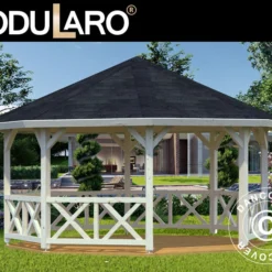 Tonnelle En Bois Avec Plancher En Bois, 4,65x4,65x3,46m, 18m², Naturel