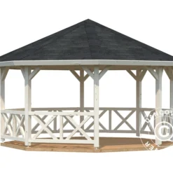 Tonnelle En Bois Avec Plancher En Bois, 4,65x4,65x3,46m, 18m², Naturel -Promos Jardin Natif Magasin pa192017 01