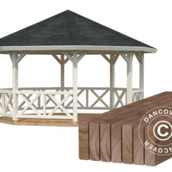 Tonnelle En Bois Avec Plancher En Bois, 4,65x4,65x3,46m, 18m², Naturel -Promos Jardin Natif Magasin pa192017 011