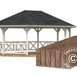 Tonnelle En Bois Avec Plancher En Bois, 4,67x6,17x3,62m, 25m², Naturel -Promos Jardin Natif Magasin pa192018 002