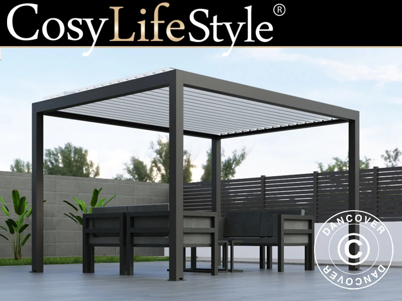 Pergola Bioclimatique Génova, 4x3m, Anthracite/Blanc 1 Pergola Bioclimatique Génova, 4x3m, Anthracite/Blanc
