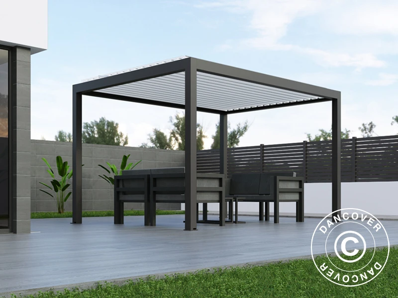 Pergola Bioclimatique Génova, 4x3m, Anthracite/Blanc 2 Pergola Bioclimatique Génova, 4x3m, Anthracite/Blanc – Image 2