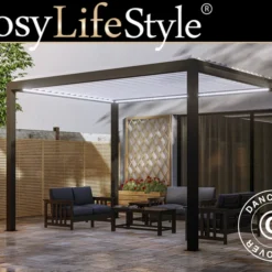 Pergola Bioclimatique Génova Avec Lumière LED, 4x3m, Anthracite/Blanc