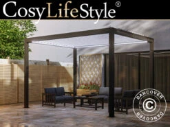 Pergola Bioclimatique Génova Avec Lumière LED, 4x4m, Anthracite/Blanc