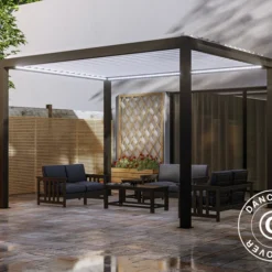 Pergola Bioclimatique Génova Avec Lumière LED, 4x4m, Anthracite/Blanc -Promos Jardin Natif Magasin pa204015 02