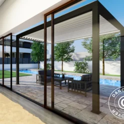 Pergola Bioclimatique Génova Avec Lumière LED, 4x4m, Anthracite/Blanc -Promos Jardin Natif Magasin pa204015 03