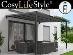 Tonnelle Adossée/Pergola Murale Santa Ynez, 4x3m, Noir/Gris Foncé