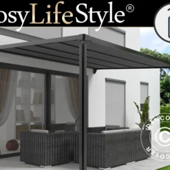 Tonnelle Adossée/Pergola Murale Santa Ynez, 4x3m, Noir/Gris Foncé