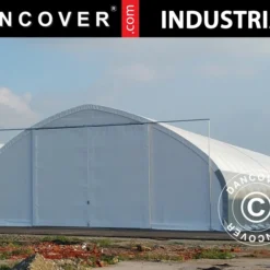 Tente De Stockage/tunnel Agricole 9x15x4,42m Avec Porte Coulissante, PVC, Blanc/Gris