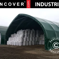 Tente De Stockage/tunnel Agricole 12x16x5,88m Avec Porte Coulissante, PVC, Vert -Promos Jardin Natif Magasin st145031 055