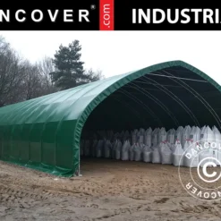 Tente De Stockage/tunnel Agricole 12x16x5,88m Avec Porte Coulissante, PVC, Vert -Promos Jardin Natif Magasin st145031 057