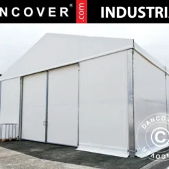 Hangar De Stockage Industriel Steel 10x10x5,8m Avec Porte Coulissante, PVC, Blanc