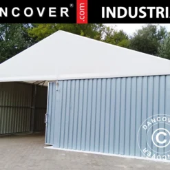 Hangar De Stockage Industriel Steel 12x12x6,18m Avec Porte Coulissante, PVC/Métal, Blanc/Gris