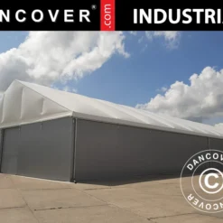 Hangar De Stockage Industriel Steel 20x50x7,64m Avec Porte Coulissante, PVC/Métal, Blanc/Gris