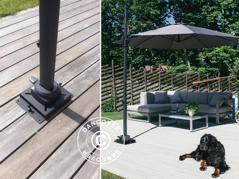 Base De Parasol Sur Pied Pour Terrasse En Bois, 25x25cm, Noir 2 Base De Parasol Sur Pied Pour Terrasse En Bois, 25x25cm, Noir – Image 2