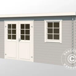 Abri En Bois Asker 3,8x2,3x2,11m, 28mm, Gris Clair -Promos Jardin Natif Magasin wc165322 01