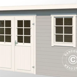 Abri En Bois Asker 3,8x2,3x2,11m, 28mm, Gris Clair -Promos Jardin Natif Magasin wc165322 021