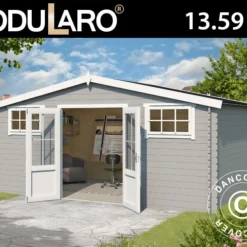 Nouvelles versions 3 Abri/chalet En Bois Sandvika 4,8x2,92x2,45m, 28mm, Gris Clair