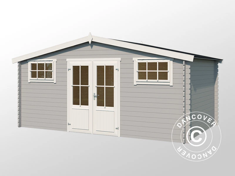 Abri/chalet En Bois Sandvika 4,8x2,92x2,45m, 28mm, Gris Clair 3 Abri/chalet En Bois Sandvika 4,8x2,92x2,45m, 28mm, Gris Clair – Image 3