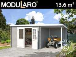 Abri En Bois Tartu Avec Avancée 4,81x2,92x2,11m, 28mm, Gris Clair