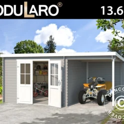 Abri En Bois Tartu Avec Avancée 4,81x2,92x2,11m, 28mm, Gris Clair