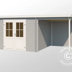 Abri En Bois Tartu Avec Avancée 4,81x2,92x2,11m, 28mm, Gris Clair -Promos Jardin Natif Magasin wc165352 01