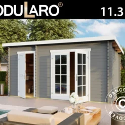 Abri En Bois/Cabane Riga 4,25x2,8x2,22m, 34mm, Gris Clair