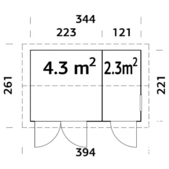 Abri En Bois, 3,44x2,21x2,47m, 6,6m², Naturel -Promos Jardin Natif Magasin wc192060 05
